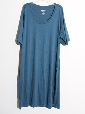 Wool& Maggie Swing Dress Merino Wool Blue Short Sleeve Signature 160 Size XL